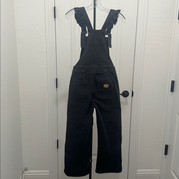 ANTHROPOLOGIE Seventy Mochi Elodie Frill Overall Black Denim Ruffled Straps Sz4 - Picture 4 of 16